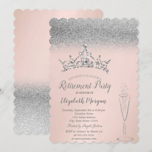Zilveren Glitter Tiara Wijn Glas Pensionering  Kaart