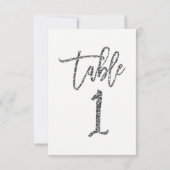 Zilveren Glitter Trendy Modern Schrift Tafel Numme Kaart (Achterkant)