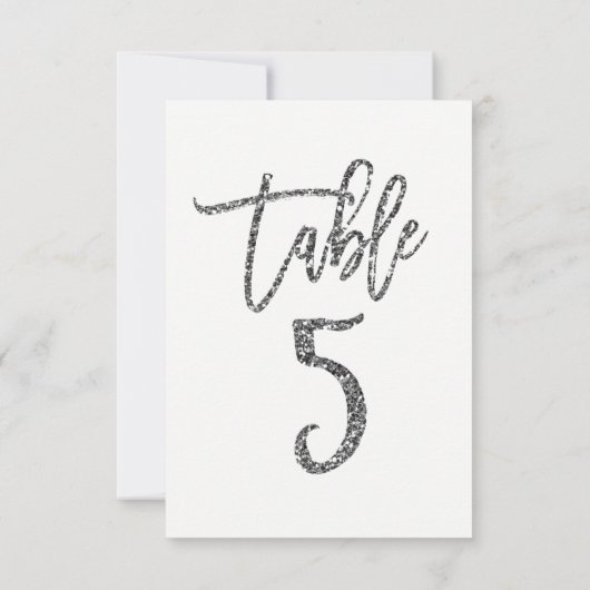 Zilveren Glitter Trendy Modern Schrift Tafelnummer (Achterkant)