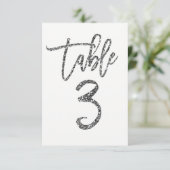 Zilveren Glitter Trendy Modern Schrift Tafelnummer (Staand voorkant)