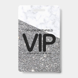 Zilveren Glitter trendy VIP badge met koord custom