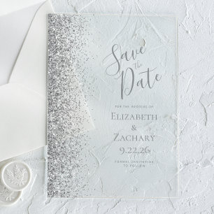 Zilveren Glitter Trouw Save the Date Acryl Uitnodigingen