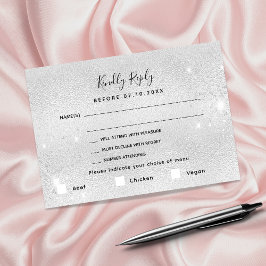 Zilveren glitter trouwmaaltijden RSVP Notitiekaartje