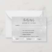 Zilveren glitter trouwmaaltijden RSVP Notitiekaartje (Voorkant)