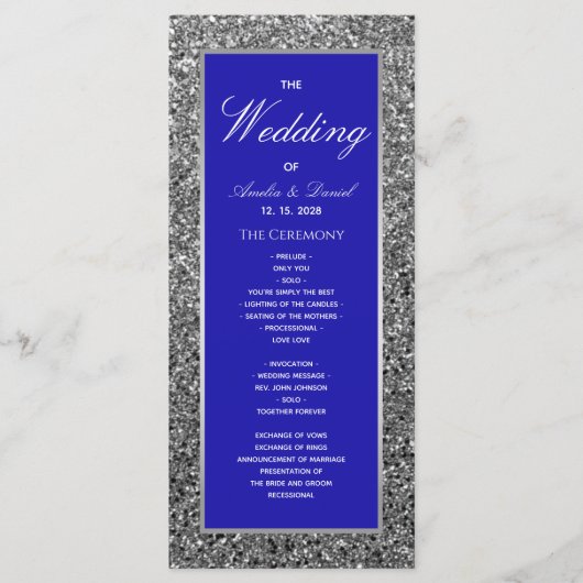 Zilveren Glitter Trouwprogramma Programmakaart (Voorkant)