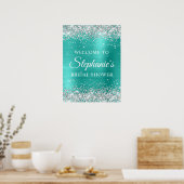 Zilveren Glitter Turkoois Folie Bruiloftsfeest Poster (Keuken)