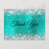 Zilveren Glitter Turquoise 75e Verjaardag Bedankt Briefkaart (Voorkant)