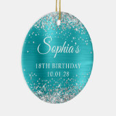 Zilveren Glitter Turquoise Blauw 18e Verjaardag Fo Keramisch Ornament (Rechts)