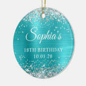 Zilveren Glitter Turquoise Blauw 18e Verjaardag Fo Keramisch Ornament (Links)