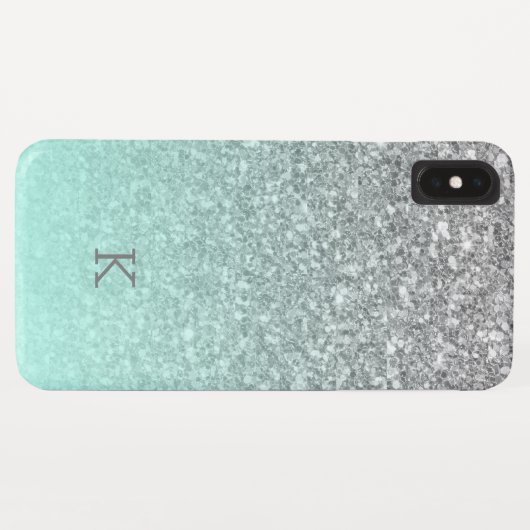 Zilveren glitter turquoise blauw ombre monogram Case-Mate iPhone case (Achterkant (horizontaal))