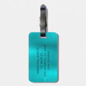 Zilveren Glitter Turquoise Blauwe Folie Fancy Mono Bagagelabel (Achterkant verticaal)