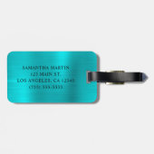 Zilveren Glitter Turquoise Blauwe Folie Fancy Mono Bagagelabel (Achterkant horizontaal)