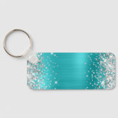 Zilveren Glitter Turquoise Blauwe Folie Fancy Mono Sleutelhanger (Achterkant)