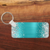 Zilveren Glitter Turquoise Blauwe Folie Fancy Mono Sleutelhanger (Achterkant)