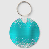 Zilveren Glitter Turquoise Blauwe Folie Fancy Mono Sleutelhanger (Achterkant)