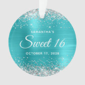 Zilveren Glitter Turquoise Blauwe Folie Sweet 16 Ornament (voorkant)
