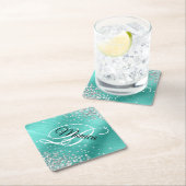 Zilveren Glitter Turquoise Fancy Monogram Diamant Kartonnen Onderzetters (Insitu)