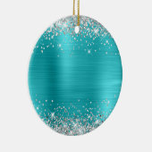 Zilveren Glitter Turquoise Folie Blank Keramisch Ornament (Rechts)