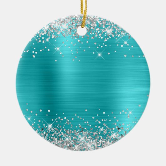 Zilveren Glitter Turquoise Folie Blank Keramisch Ornament (Voorkant)