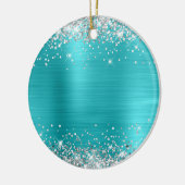 Zilveren Glitter Turquoise Folie Blank Keramisch Ornament (Links)