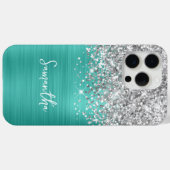 Zilveren Glitter Turquoise Glam Naam Case-Mate iPhone Case (Achterkant (horizontaal))
