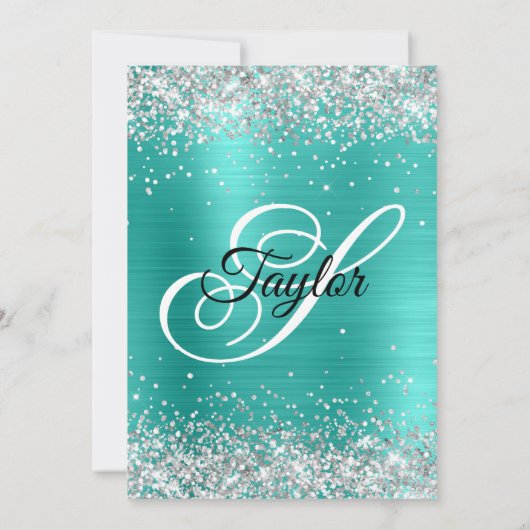 Zilveren Glitter Turquoise Monogram 30e verjaardag Kaart (Achterkant)