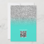 Zilveren Glitter Turquoise QR Code Bruidsdouche Kaart (Achterkant)