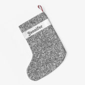 Zilveren Glitter Uitzicht Met Aangepaste Naam Kleine Kerstsok (Achterkant (Hangend))