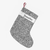 Zilveren Glitter Uitzicht Met Aangepaste Naam Kleine Kerstsok (Voorkant (Hangend))