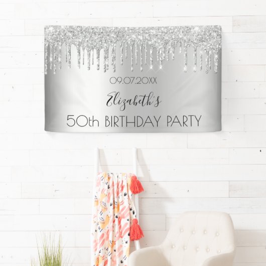 Zilveren glitter van de feestdag druipt glans spandoek (Insitu)