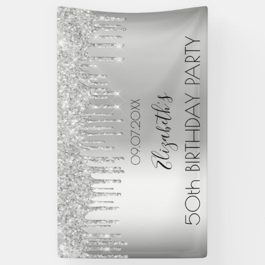 Zilveren glitter van de feestdag druipt glans spandoek (Verticaal)