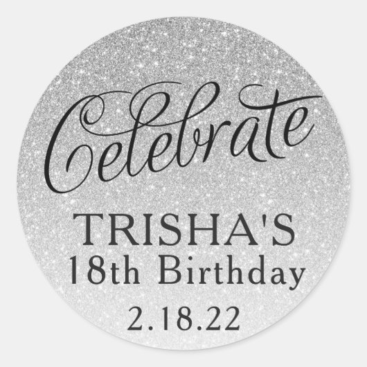 Zilveren Glitter vieren Ronde Sticker (Voorkant)