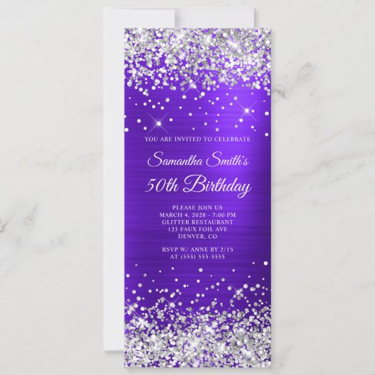 Zilveren glitter Violet Indigo 50ste verjaardag Kaart (Voorkant)