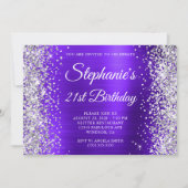 Zilveren Glitter Violet Monogram 21ste Verjaardag Kaart (Voorkant)