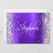 Zilveren Glitter Violet Monogram 21ste Verjaardag Kaart (Achterkant)