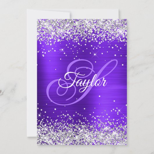 Zilveren Glitter Violet Monogram 30ste Verjaardag Kaart (Achterkant)