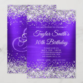 Zilveren Glitter Violet Monogram 30ste Verjaardag Kaart (Voorkant / Achterkant)