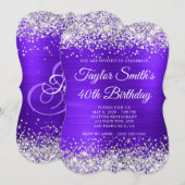 Zilveren Glitter Violet Monogram 40ste Verjaardag Kaart (Voorkant / Achterkant)