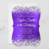 Zilveren Glitter Violet Monogram 40ste Verjaardag Kaart (Voorkant)