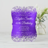 Zilveren Glitter Violet Monogram 40ste Verjaardag Kaart (Staand voorkant)