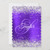 Zilveren Glitter Violet Monogram 50ste Verjaardag Kaart (Achterkant)