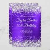 Zilveren Glitter Violet Monogram 50ste Verjaardag Kaart (Voorkant / Achterkant)