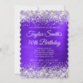 Zilveren Glitter Violet Monogram 50ste Verjaardag Kaart (Voorkant)