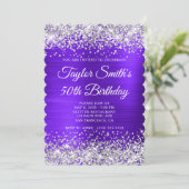 Zilveren Glitter Violet Monogram 50ste Verjaardag Kaart (Staand voorkant)