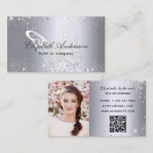 Zilveren glitter vlinder qr code foto visitekaartje (Voorkant / Achterkant)