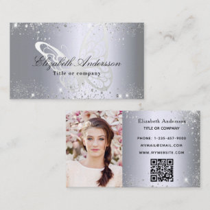 Zilveren glitter vlinder qr code foto visitekaartje
