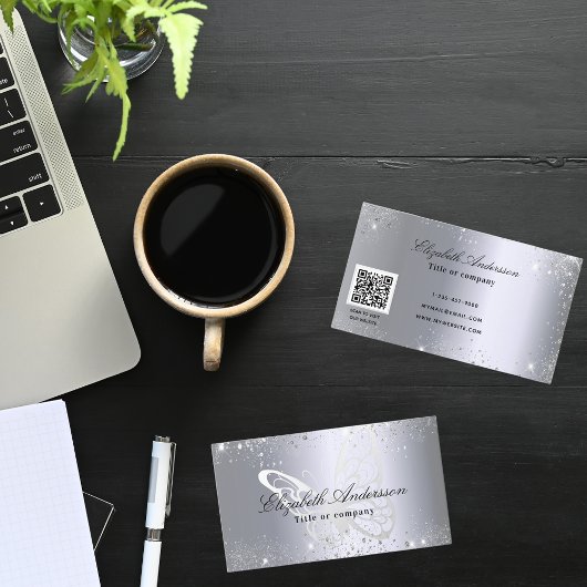 Zilveren glitter vlinder qr code visitekaartje