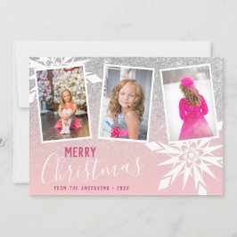 Zilveren glitter Vrolijke Kerstmis Custom Photo Feestdagenkaart