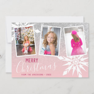 Zilveren glitter Vrolijke Kerstmis Custom Photo Feestdagenkaart