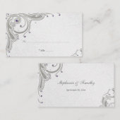 Zilveren glitter wervelingen + paarse juweel plaat plaatskaartje (Voorkant / Achterkant)